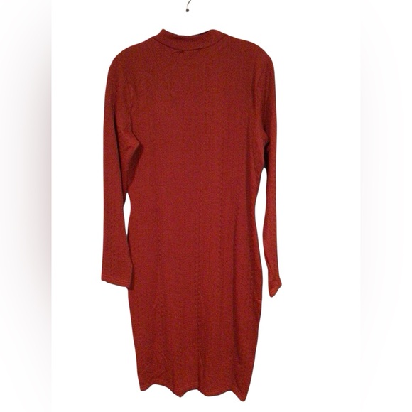Ekouaer women's long-sleeve mock-neck sweater dress in red and textured size M - Picture 2 of 3